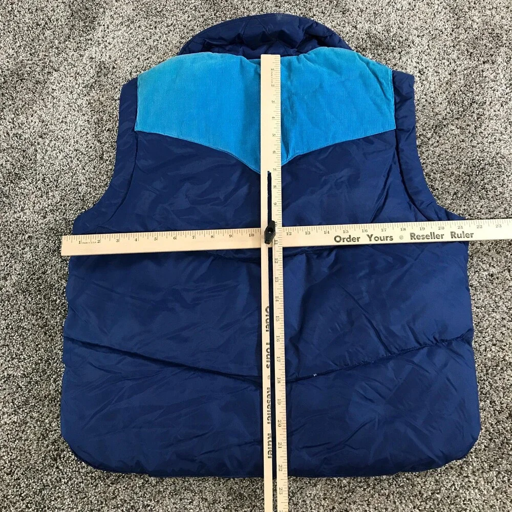 Vintage Ski Daddle Vest Mens Large Blue Corduroy Down Puffer Western Snap Front
